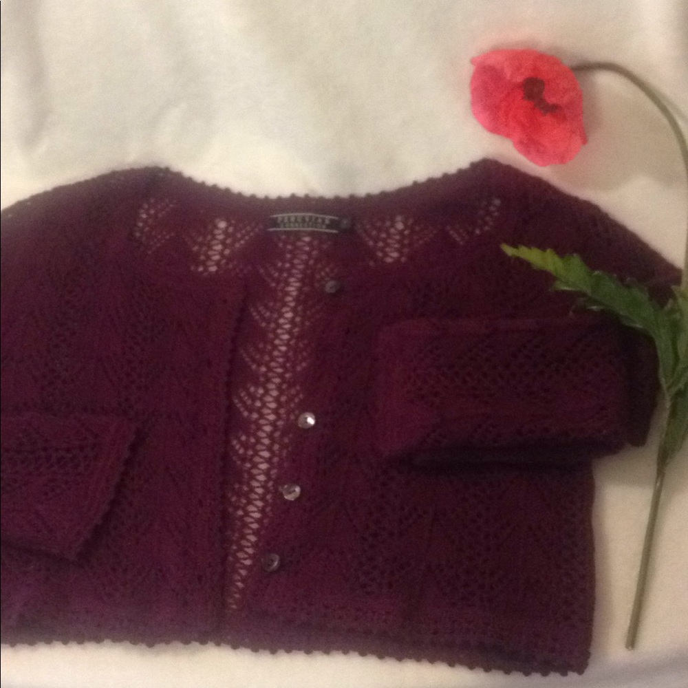Peruvian Connection Alpaca purple lace cardigan
